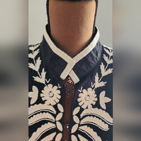 Tory Burch Black Tunic with White Embroidery and Intricate Pearl Beading 12 - Picture 5 of 6